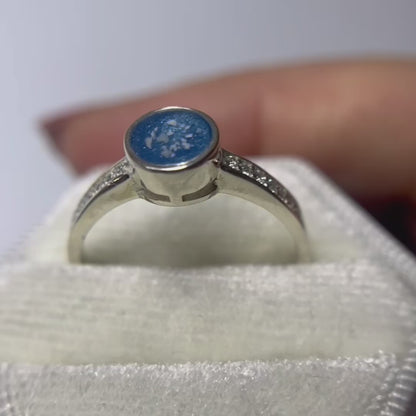 Keepsake Memorial silver ladies round CZ solitaire ashes ring - Silver Whisper, shown rotating to display all angles
