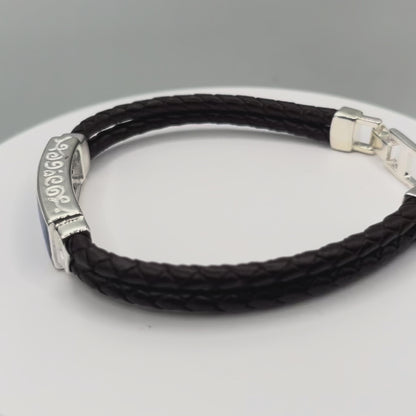 Sentinel men's sterling silver and leather memorial bracelet , handcrafted in Lancashire UK by Keepsake Memorial Jewellery