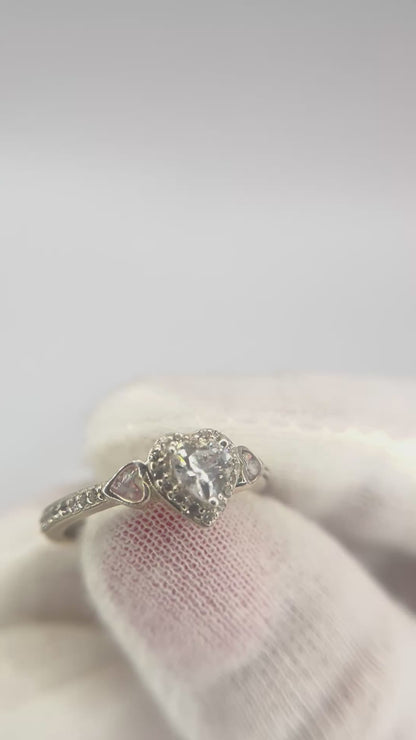 Keepsake Memorial silver ladies heart cluster ashes ring - Opaline, shown rotating to display all angles