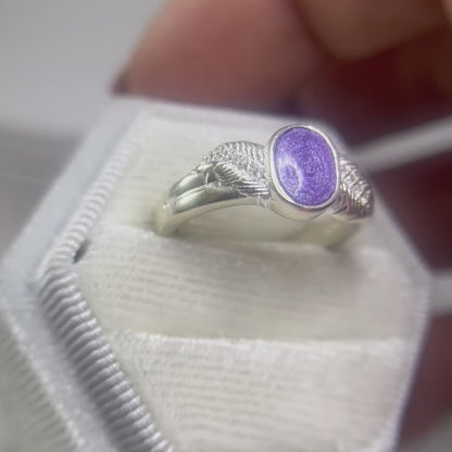 silver feather ashes memorial ring