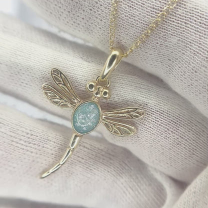 Keepsake Memorial 9ct Gold Ladies Dragonfly Ashes Pendant - Golden Presence