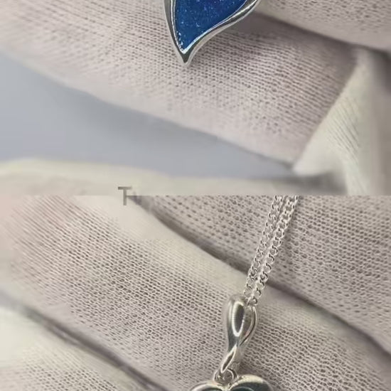 Deneb curved silver heart memorial pendant, handcrafted in Lancashire UK