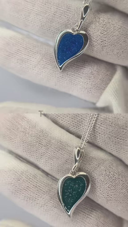 Deneb curved silver heart memorial pendant, handcrafted in Lancashire UK