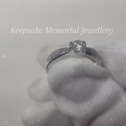 Keepsake Memorial silver ladies solitaire ashes ring - Lumina, shown rotating to display all angles