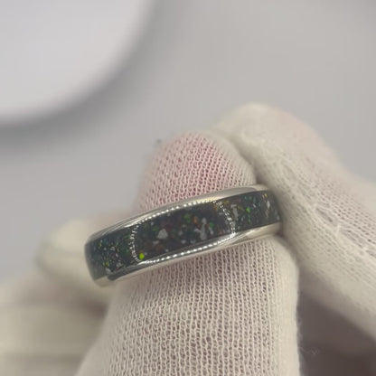 Keepsake Memorial Gents Silver Ashes Band - Obsidian