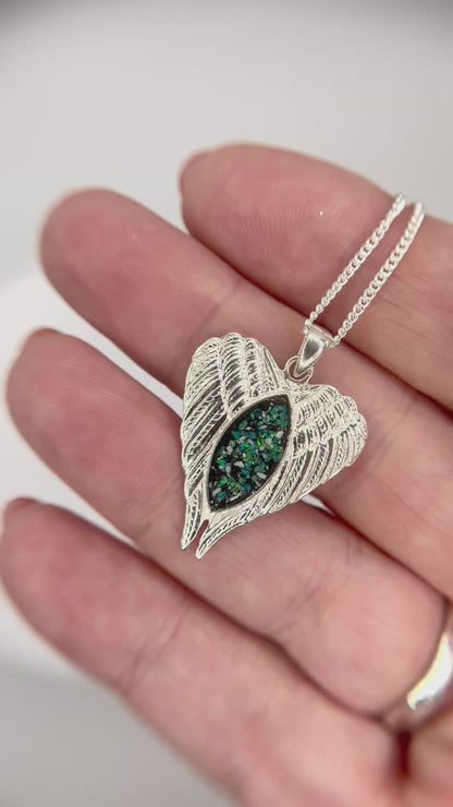 Tayga silver angel wings ashes memorial pendant, handcrafted in the UK