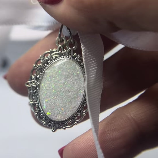 Keepsake Memorial ladies wedding bouquet ashes charm - Forever With Me, shown rotating to display all angles
