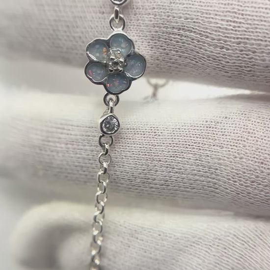 Sterling Silver Forget Me Not Memorial Bracelet in baby blue- Ashes Keepsake Jewellery UK