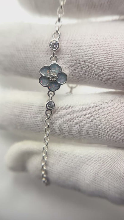 Sterling Silver Forget Me Not Memorial Bracelet in baby blue- Ashes Keepsake Jewellery UK