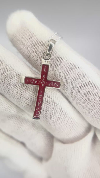 Keepsake Memorial gents silver ashes cross - Legacy, shown rotating to display all angles