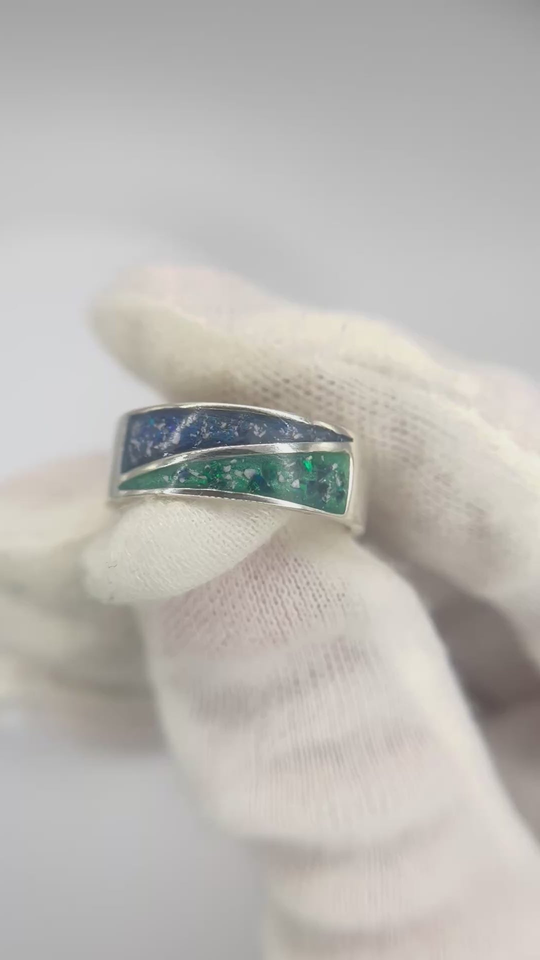 Two Paths men's sterling silver split channel memorial band ring, handcrafted in Lancashire UK by Keepsake Memorial Jewellery