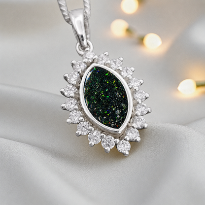 Princess CZ oval ashes pendant in black flame , handcrafted in Lancashire UK