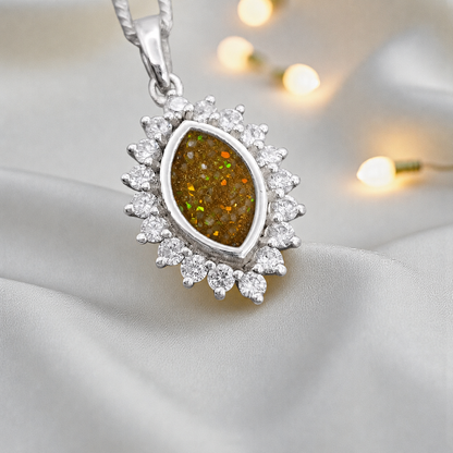 Princess CZ oval ashes pendant in gold olive , handcrafted in Lancashire UK