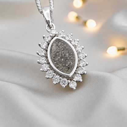 Princess CZ oval ashes pendant in natural ash , handcrafted in Lancashire UK