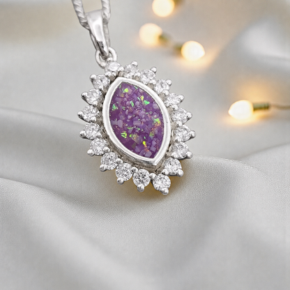 Princess CZ oval ashes pendant in rose pink , handcrafted in Lancashire UK