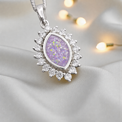 Princess CZ oval ashes pendant in unicorn purple , handcrafted in Lancashire UK