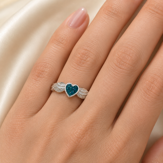 Raphaela keepsake memorial ashes ring in teal mist, handcrafted in lancashire