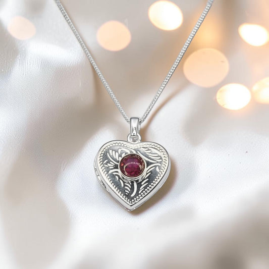 Rasal heart locket with round memorial stone, handcrafted in Lancashire UK - by Keepsake Memorial Jewellery