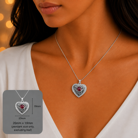 Rasal heart locket with round memorial stone, handcrafted in Lancashire UK - by Keepsake Memorial Jewellery