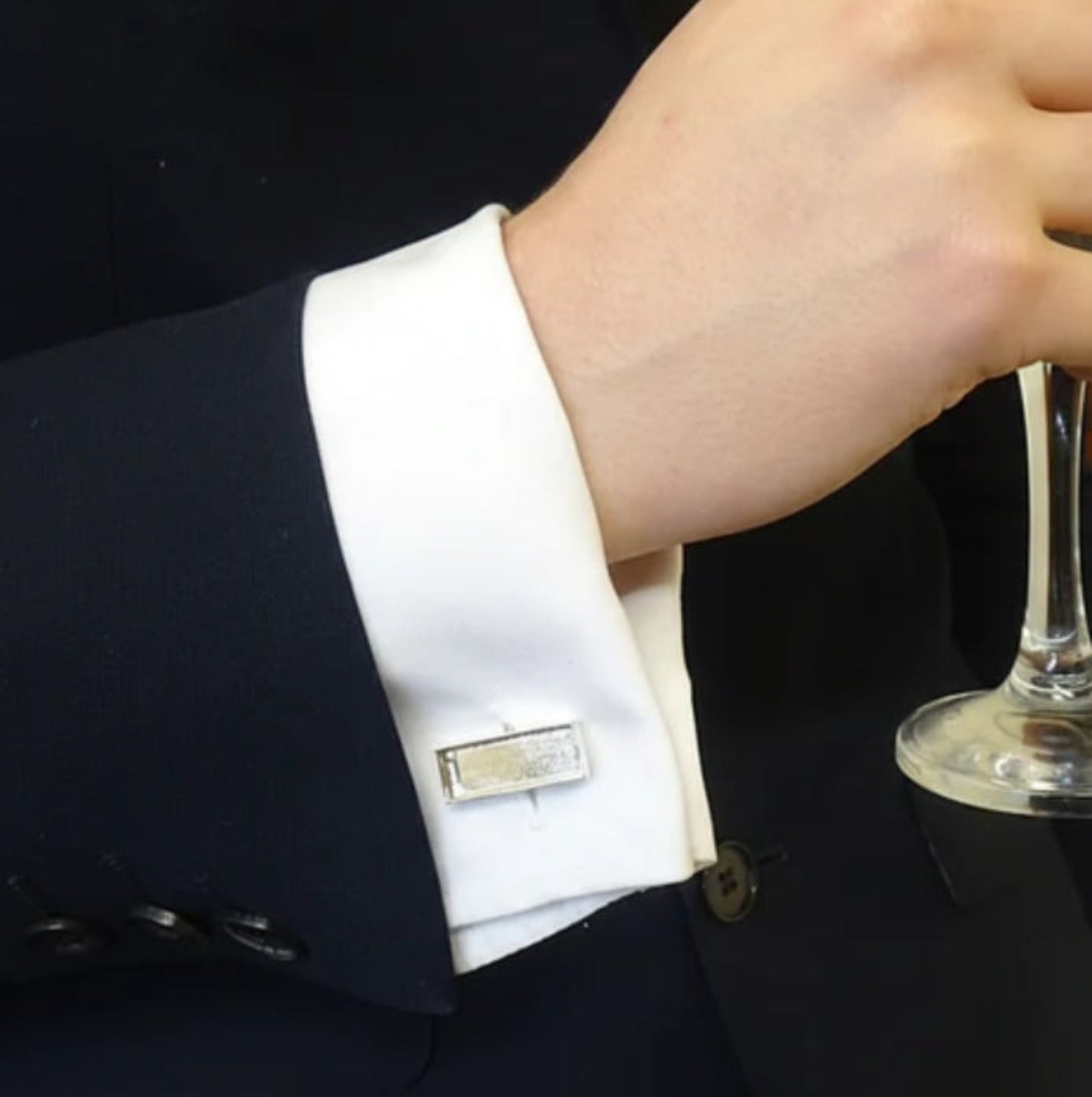 rectangle ashes memorial cufflinks being worn