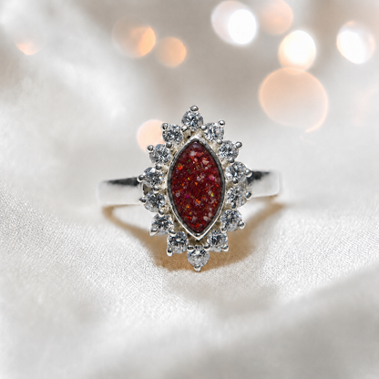 Keepsake Memorial Silver Princess Ashes Ring in Ruby Red - Handcrafted in the UK