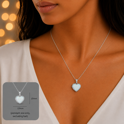 Regulus heart shaped memorial locket in white snow, handcrafted in Lancashire UK - by Keepsake Memorial Jewellery