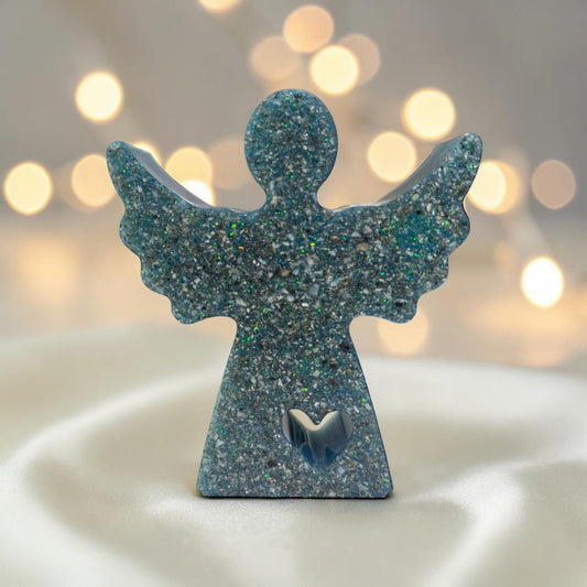 resin angel ashes ornament, handcrafted in uk