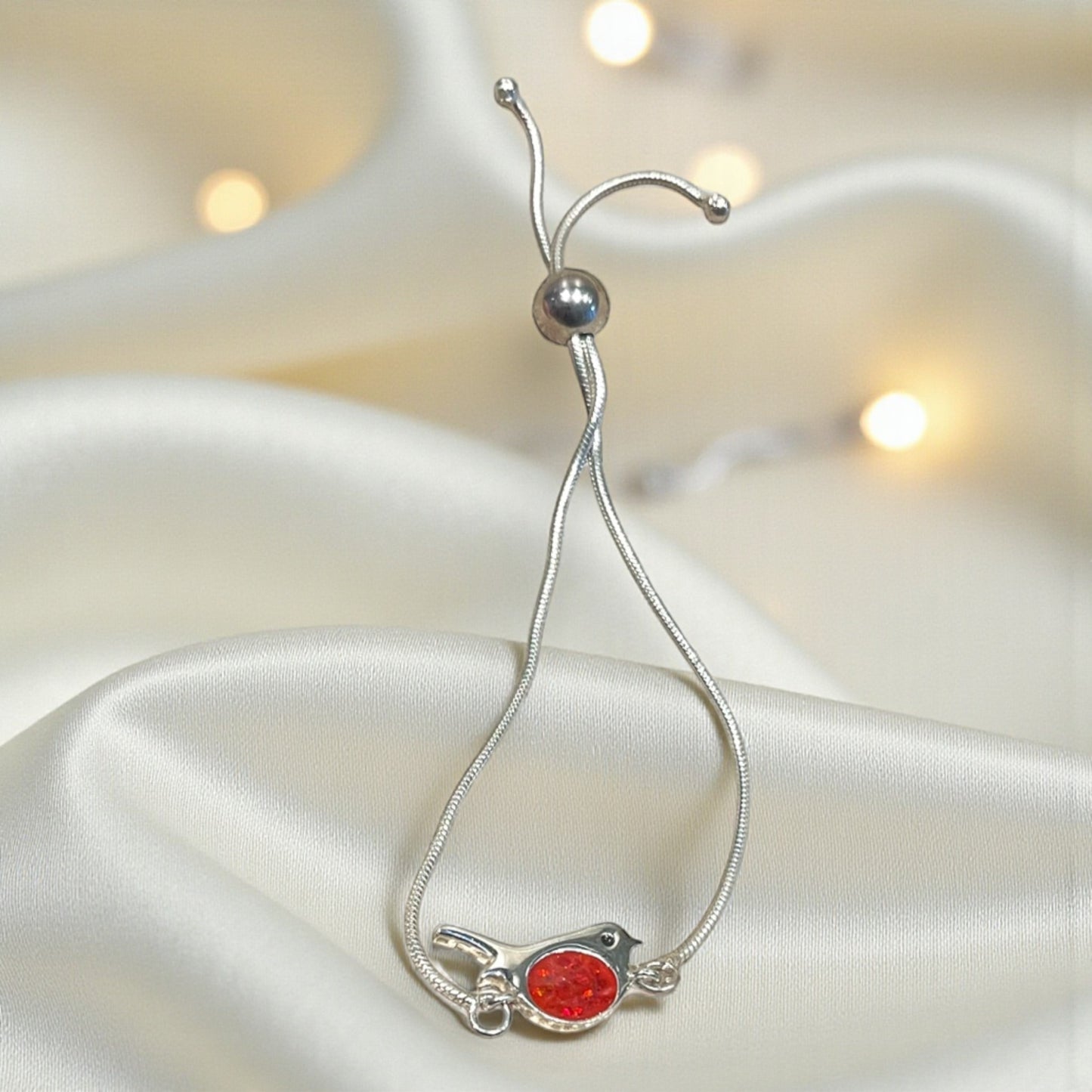 Robin Bracelet — silver robin ashes memorial bracelet, handcrafted in Lancashire, UK