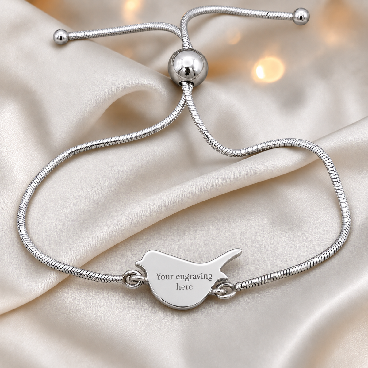 Robin bird memorial ashes bracelet, engraved, handcrafted in Lancashire UK - by Keepsake Memorial Jewellery