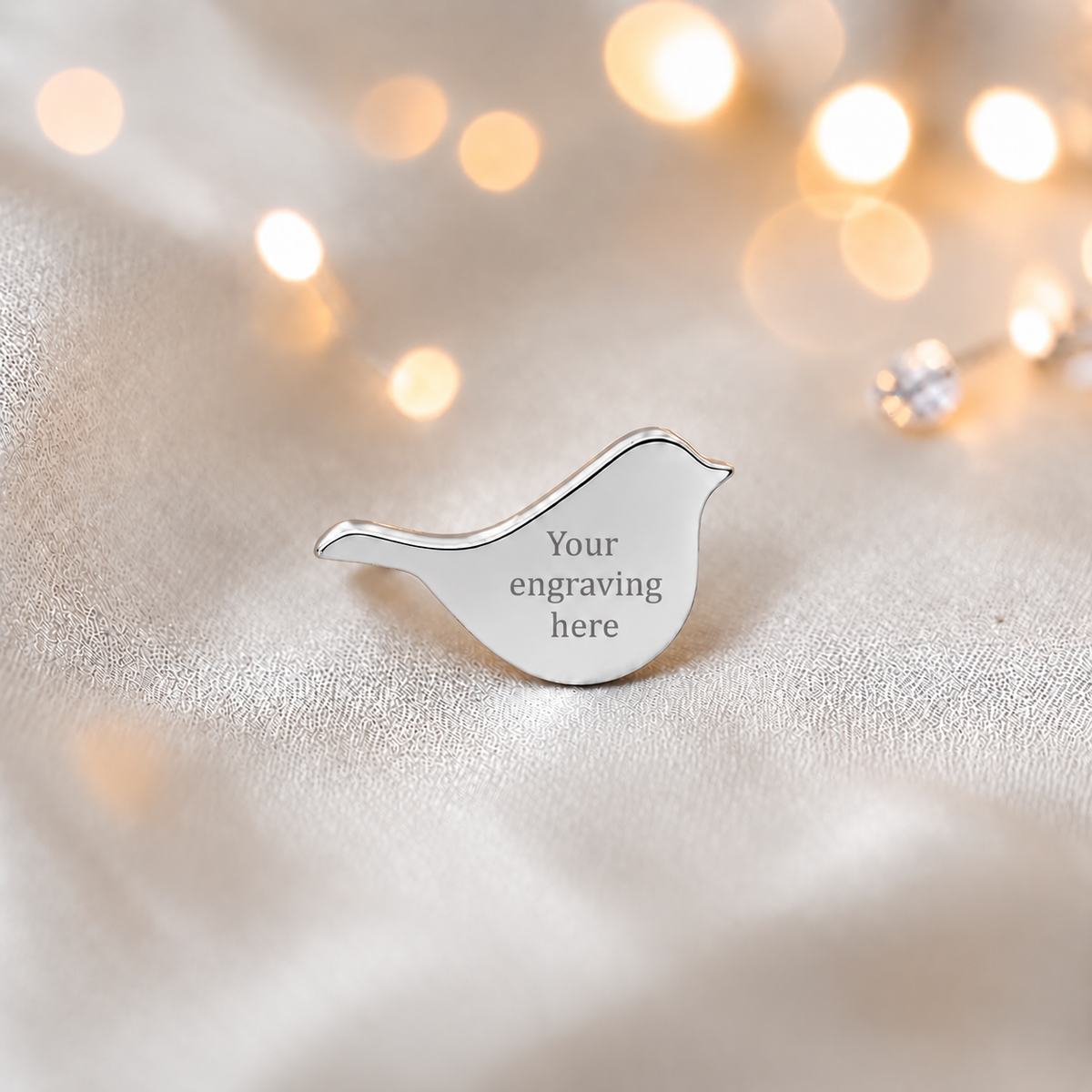 Engraved Keepsake memorial silver Robin  ashes charm, in ruby red, handcrafted in Lancashire, UK