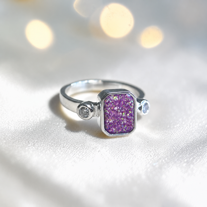 Keepsake Memorial Silver Anastasia Emerald Cut Ashes Ring in Rose Pink  — handcrafted in Lancashire, UK