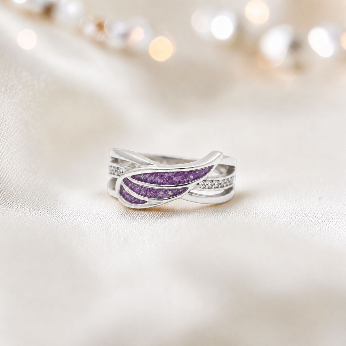 Keepsake Memorial Silver Angelica Ashes Ring in Rose Pink - Handcrafted in the UK