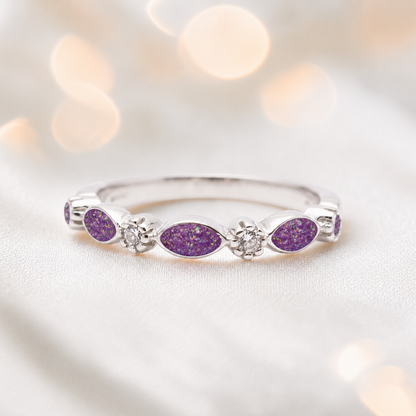 Keepsake Memorial Silver Arabella Half-Band Marquise Ashes Ring in Rose Pink  — handcrafted in Lancashire, UK