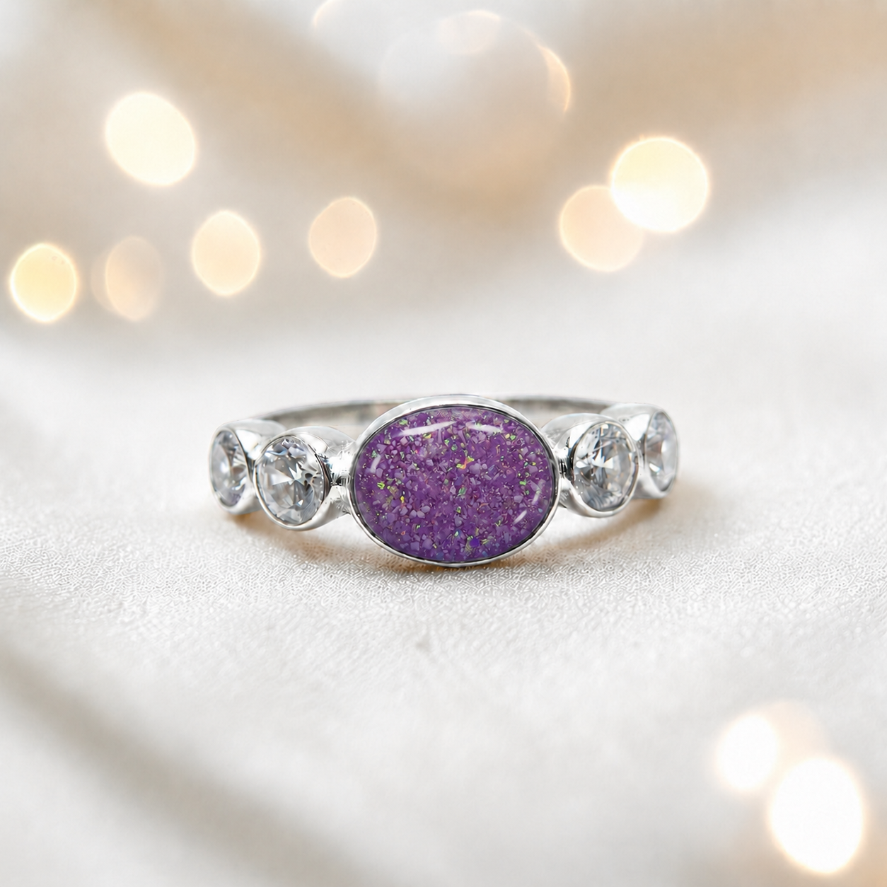 Keepsake Memorial Silver Arcadia Ashes Ring in Rose Pink  - Handcrafted in the UK