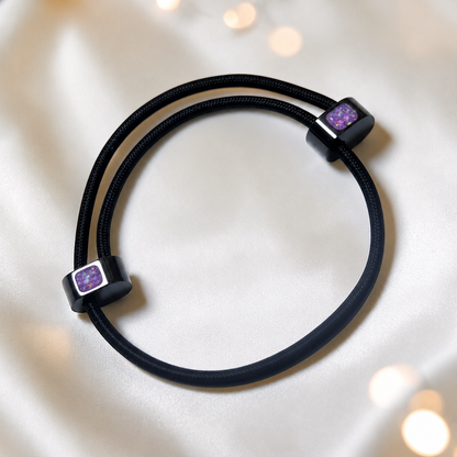 Rose pink Atlas men's stainless steel and cord memorial bracelet , handcrafted in Lancashire UK by Keepsake Memorial Jewellery
