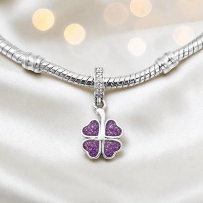  Rose pink sterling silver clover dangle ashes memorial charm, handcrafted in Lancashire by keepsake memorial