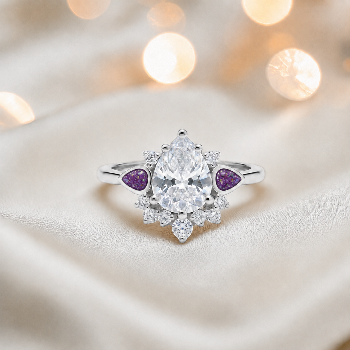 Keepsake Memorial Silver Dew Drop Ashes Ring in Rose Pink - Handcrafted in the UK