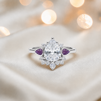 Keepsake Memorial Silver Dew Drop Ashes Ring in Rose Pink - Handcrafted in the UK