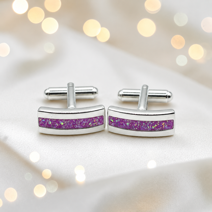 Rose pink silver Ember memorial ashes cufflinks, handcrafted in Lancashire UK