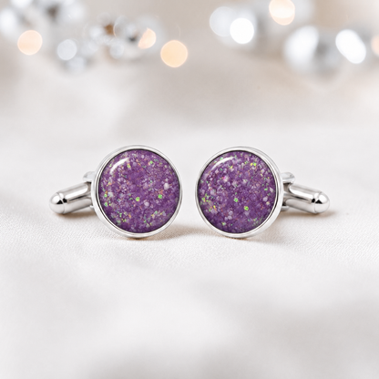 Rose pink silver Eterna memorial ashes cufflinks, handcrafted in Lancashire UK