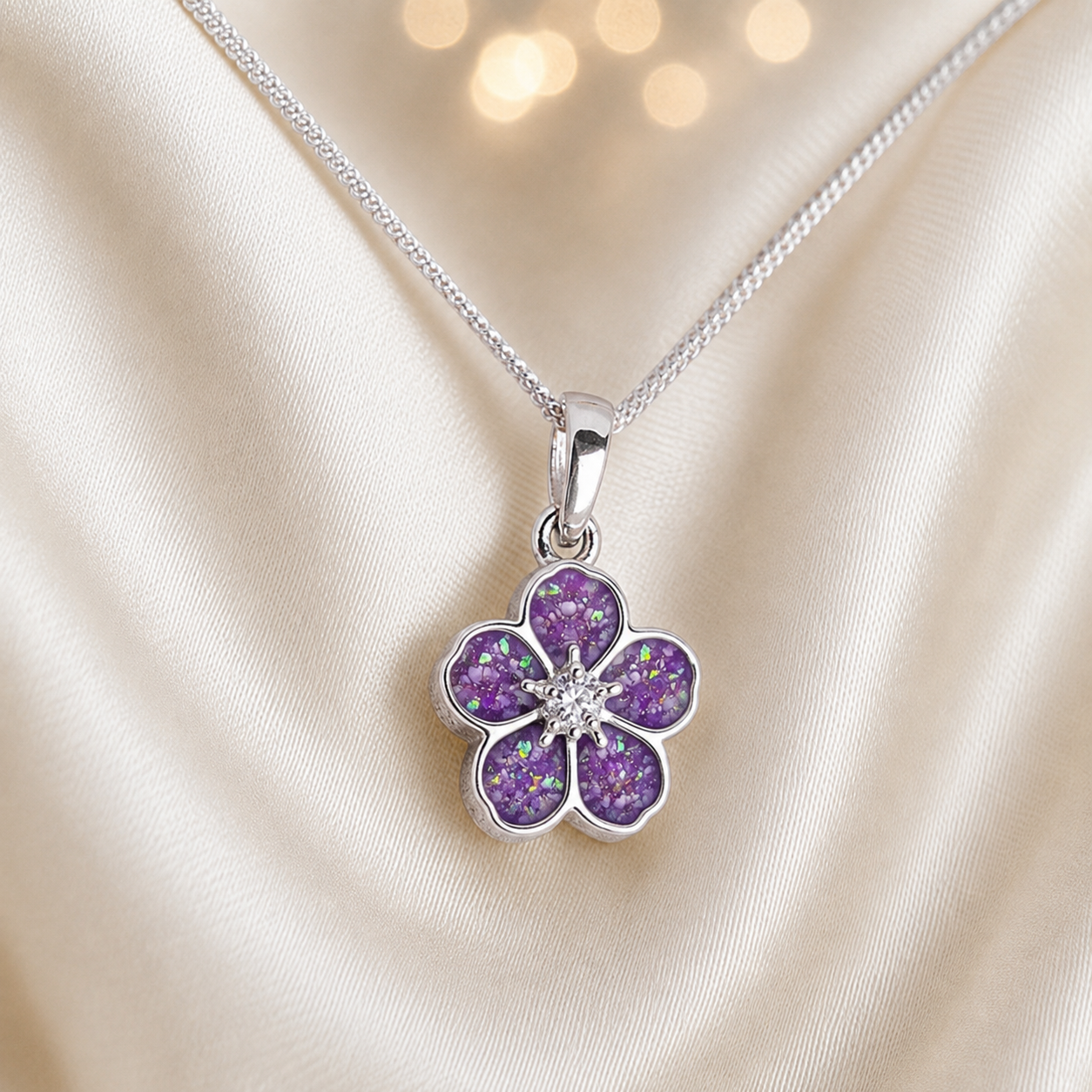 925 Sterling Silver Forget Me Not Memorial Pendant in rose pink - Keepsake Memorial Jewellery