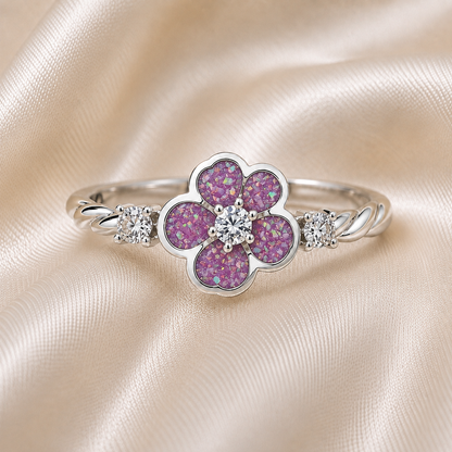 Rose pink Forget Me Not memorial ring in 925 sterling silver – Keepsake Memorial Jewellery