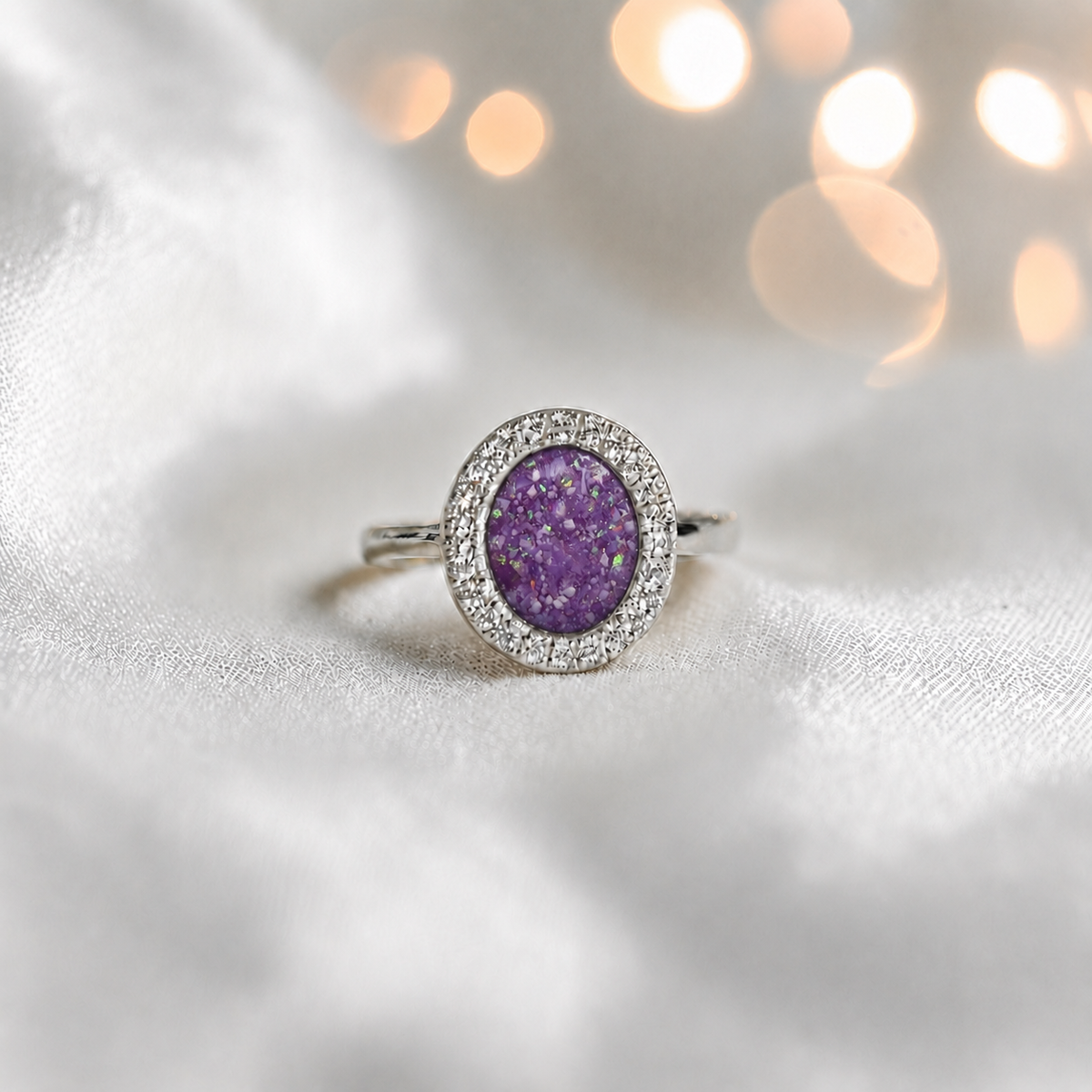 Keepsake Memorial Silver Halo Ashes Ring in Rose Pink - Handcrafted in the UK