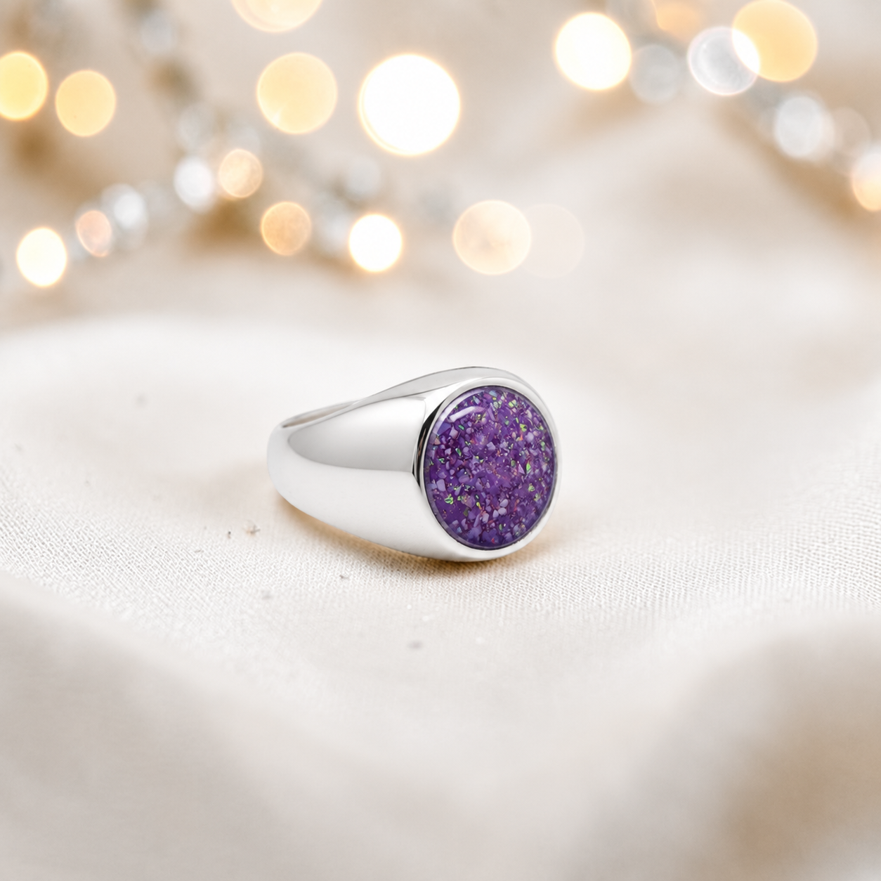 Rose pink Haven men's sterling silver signet ring, handcrafted in Lancashire UK by Keepsake Memorial Jewellery