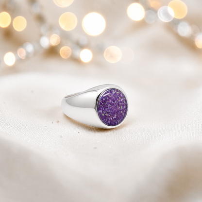 Rose pink Haven men's sterling silver signet ring, handcrafted in Lancashire UK by Keepsake Memorial Jewellery