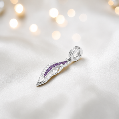 Rose pink sterling silver heavens feather  ashes memorial dangle  charm, handcrafted in Lancashire by keepsake memorial