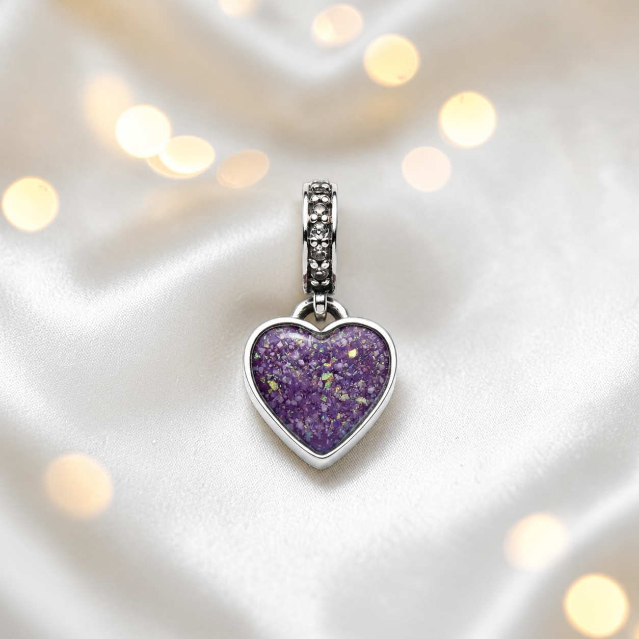 Rose pink sterling silver heavens heart ashes memorial dangle  charm, handcrafted in Lancashire by keepsake memorial