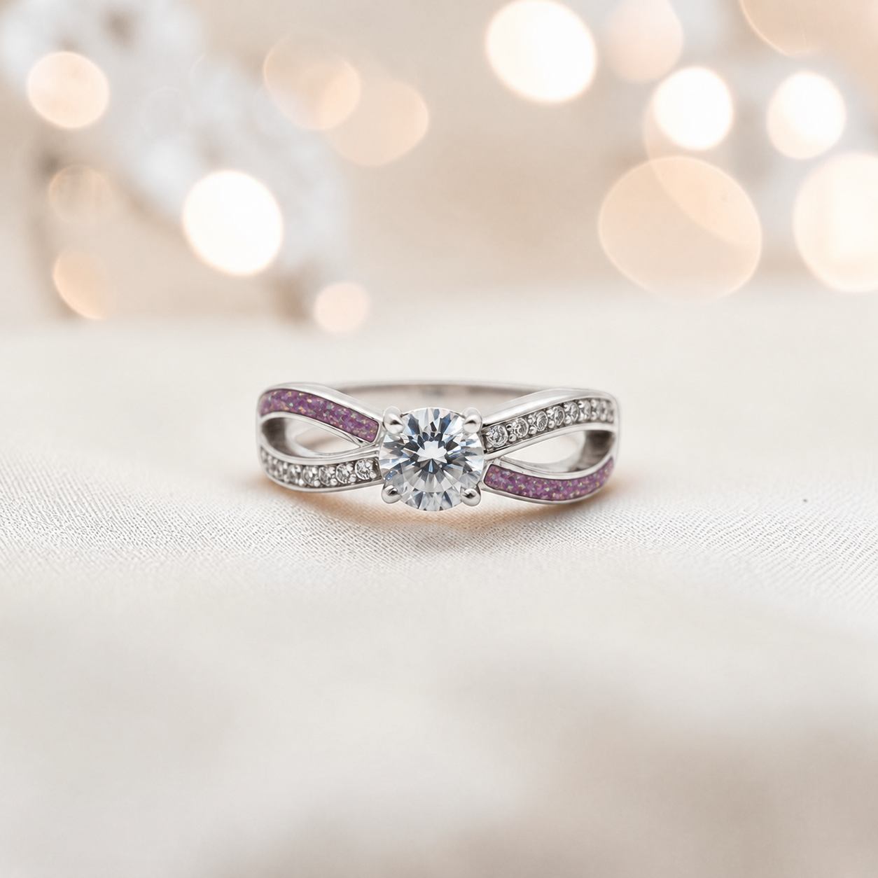 Keepsake Memorial Silver Infinity Ashes Ring in rose pink  - Handcrafted in the UK 