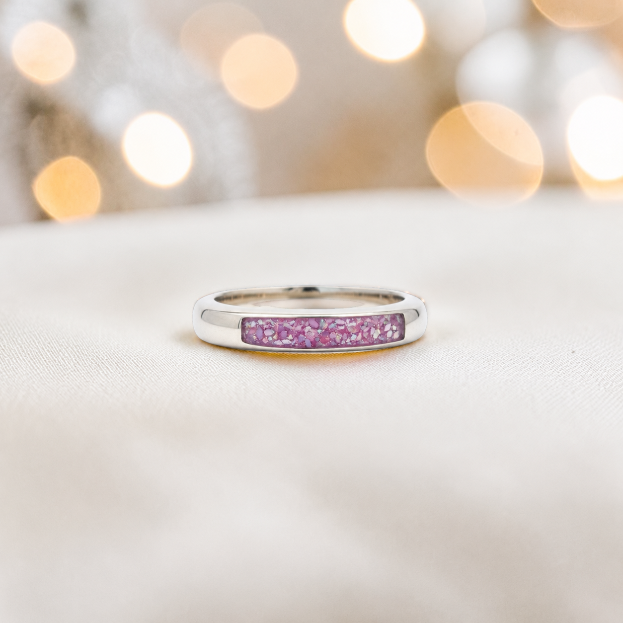 Keepsake Memorial Iris wishbone ashes ring in rose pink, handcrafted in Lancashire 