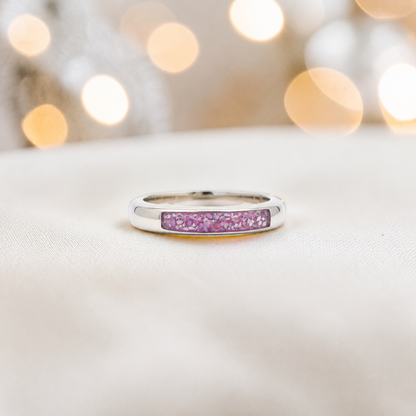 Keepsake Memorial Iris wishbone ashes ring in rose pink, handcrafted in Lancashire 